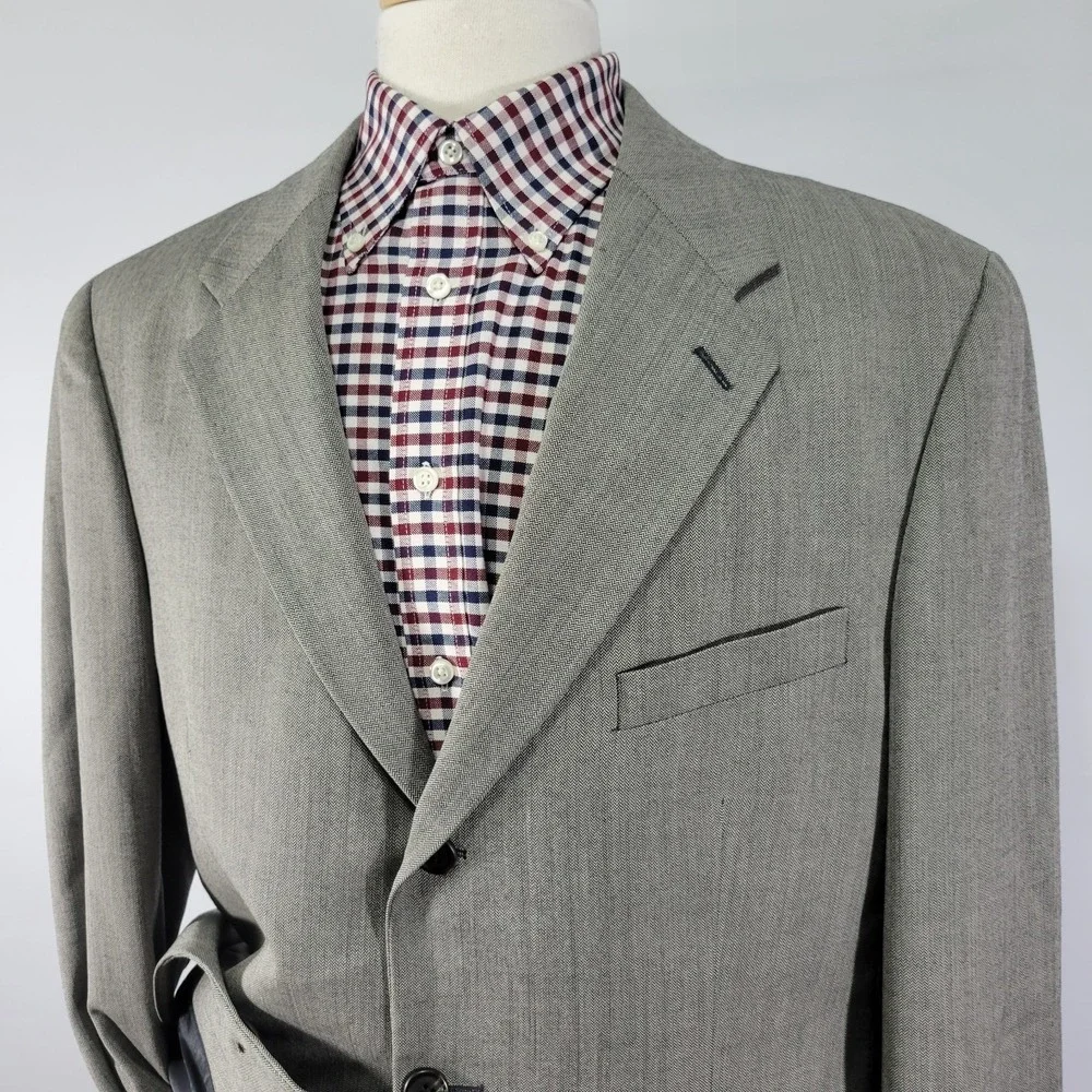 Chaps‎ Ralph Lauren Men's Sport Coat Blazer Three Button Gray Herringbone 42L